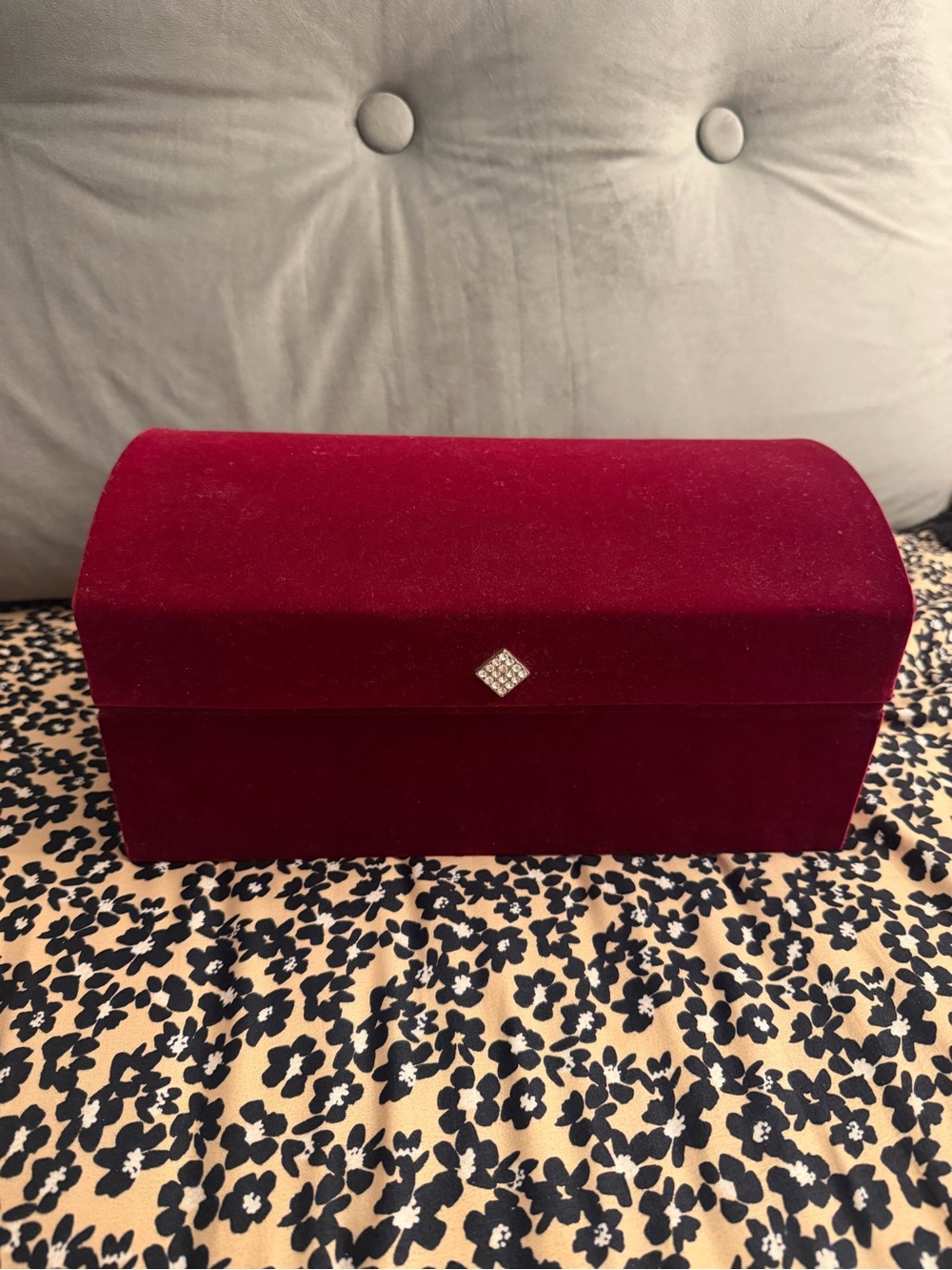 Burgundy Velvet Jewelry Box 3-Tier Organizer Mirrored Lid Fold Out Compartments